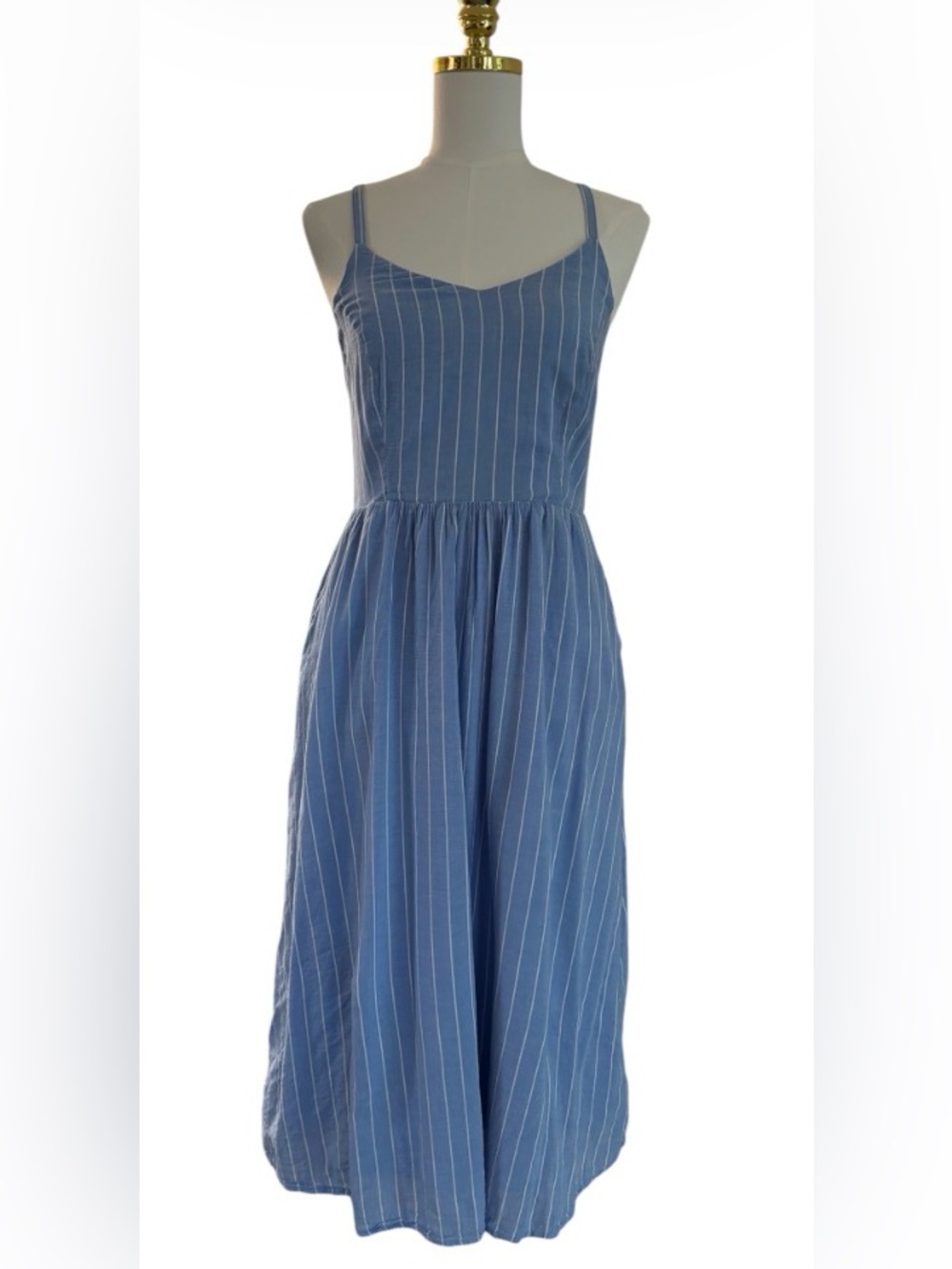 Old Navy Blue Pinstripe Spaghetti Strap Midi Dress SP Small Petite SKU 25